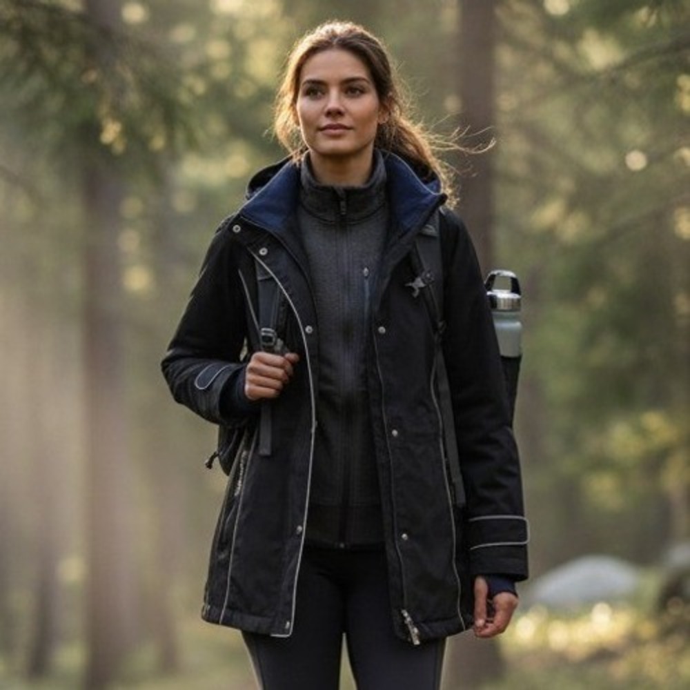 Nautica Women's Medium Black Fleece Lined Rain Jacket Utility Coat Gorpcore